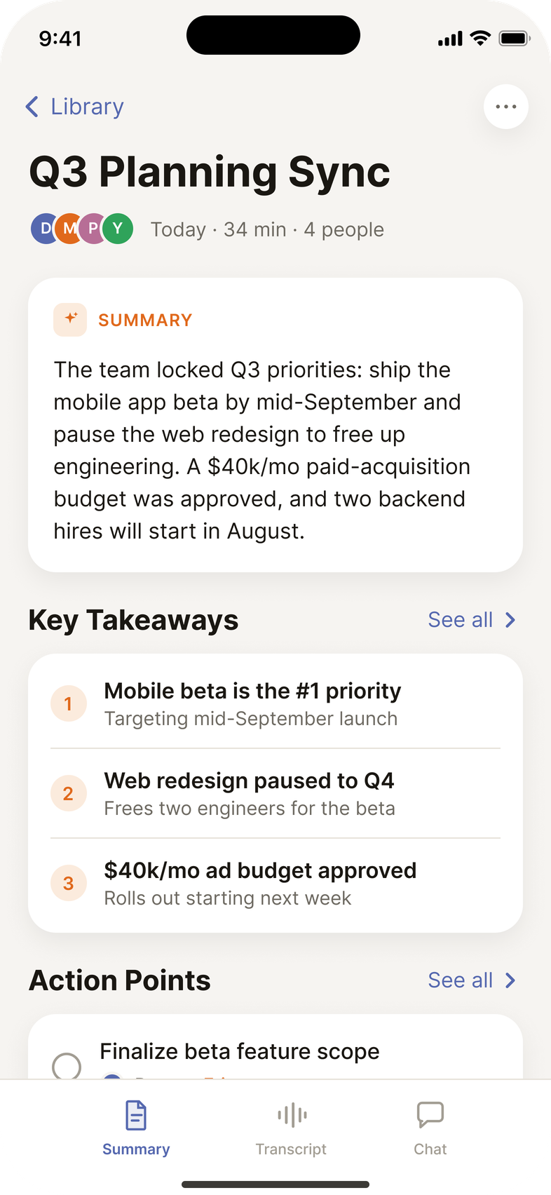 Venus app, conversation summary